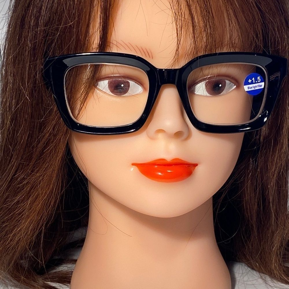 1156 Claudia 1.5 Black Reading Glasses Square Concave Readers NWT